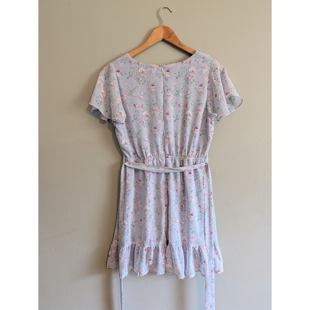 Pastel Floral Dress Fairy Coquette Twee Flutter Sleeve Purple Medium Faux Wrap - Picture 12 of 16